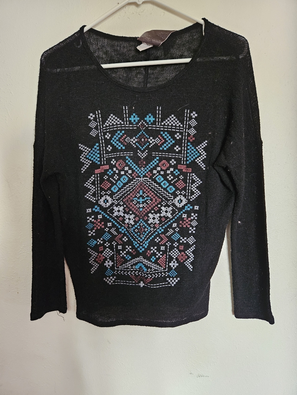 Black Knit Aztec Top